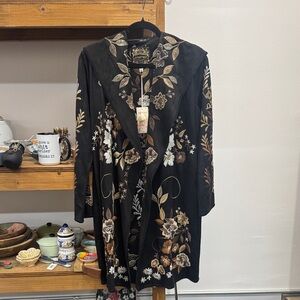 Johnny Was BIYA Black Floral Embroidered Duster